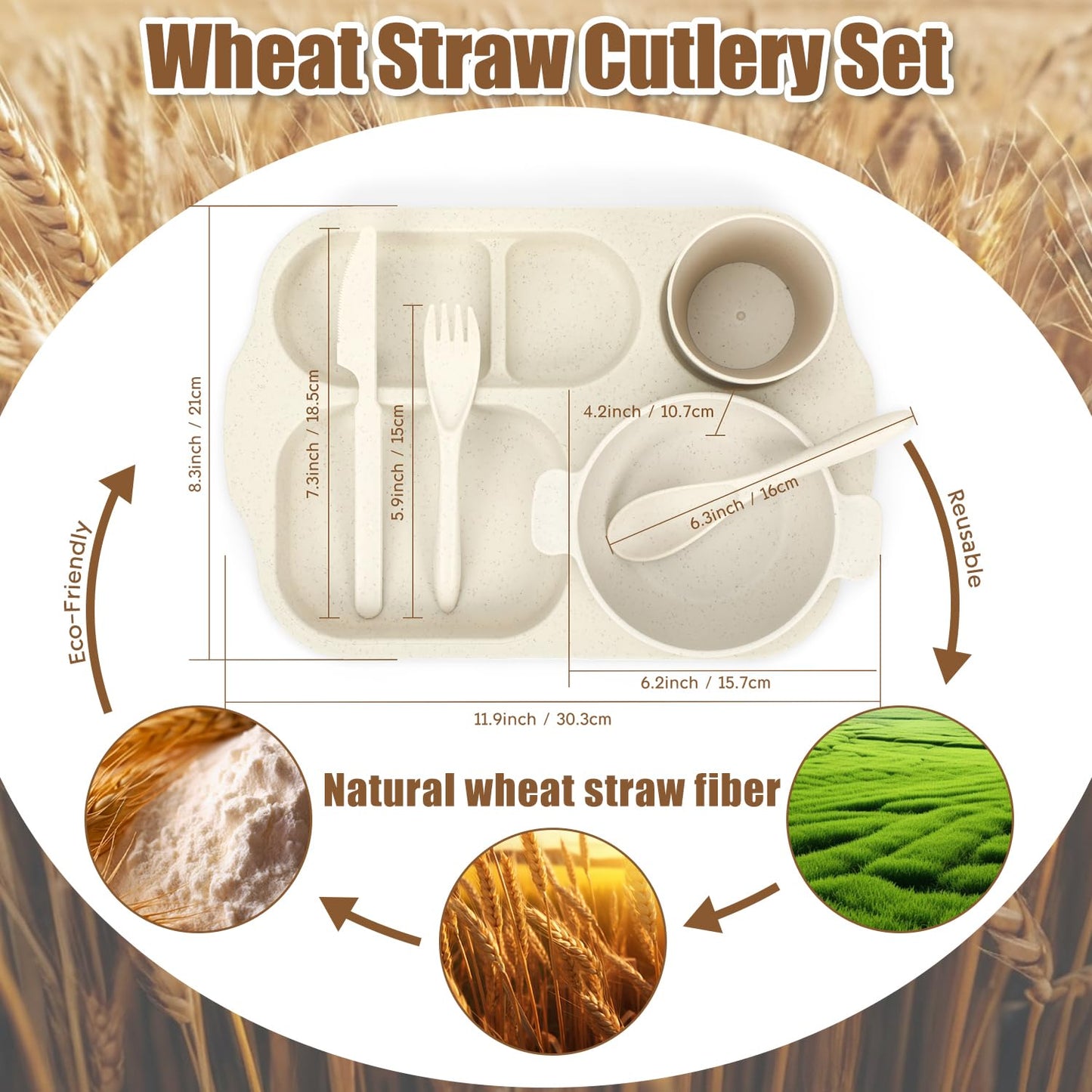 Kids Wheat Straw Dinnerware Set 24 Piece