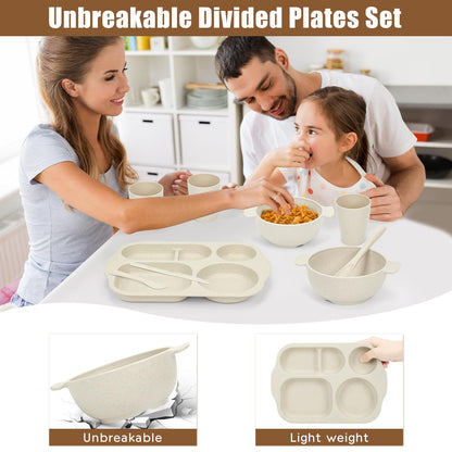 Kids Wheat Straw Dinnerware Set 24 Piece