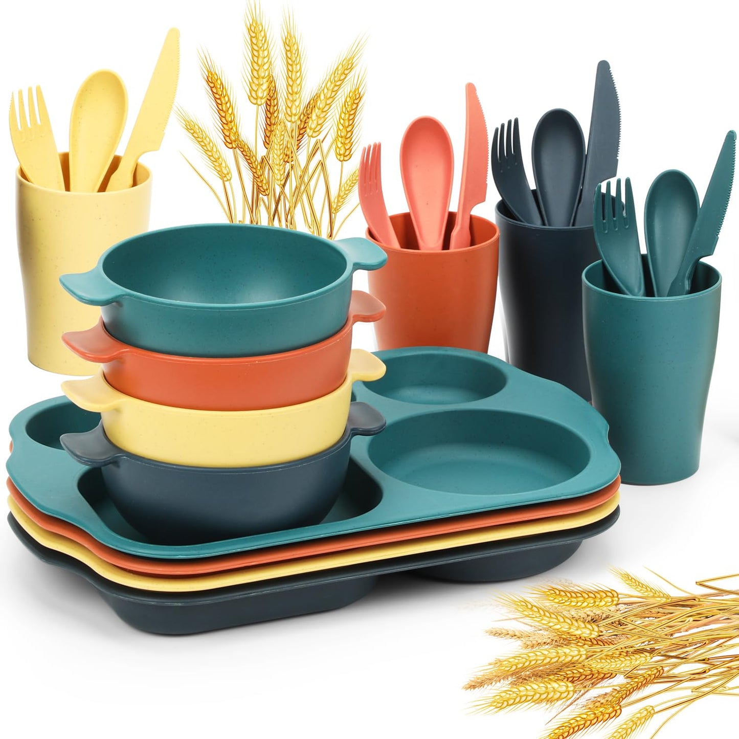 Kids Wheat Straw Dinnerware Set 24 Piece