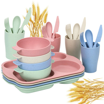 Kids Wheat Straw Dinnerware Set 24 Piece