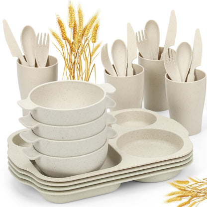 Kids Wheat Straw Dinnerware Set 24 Piece