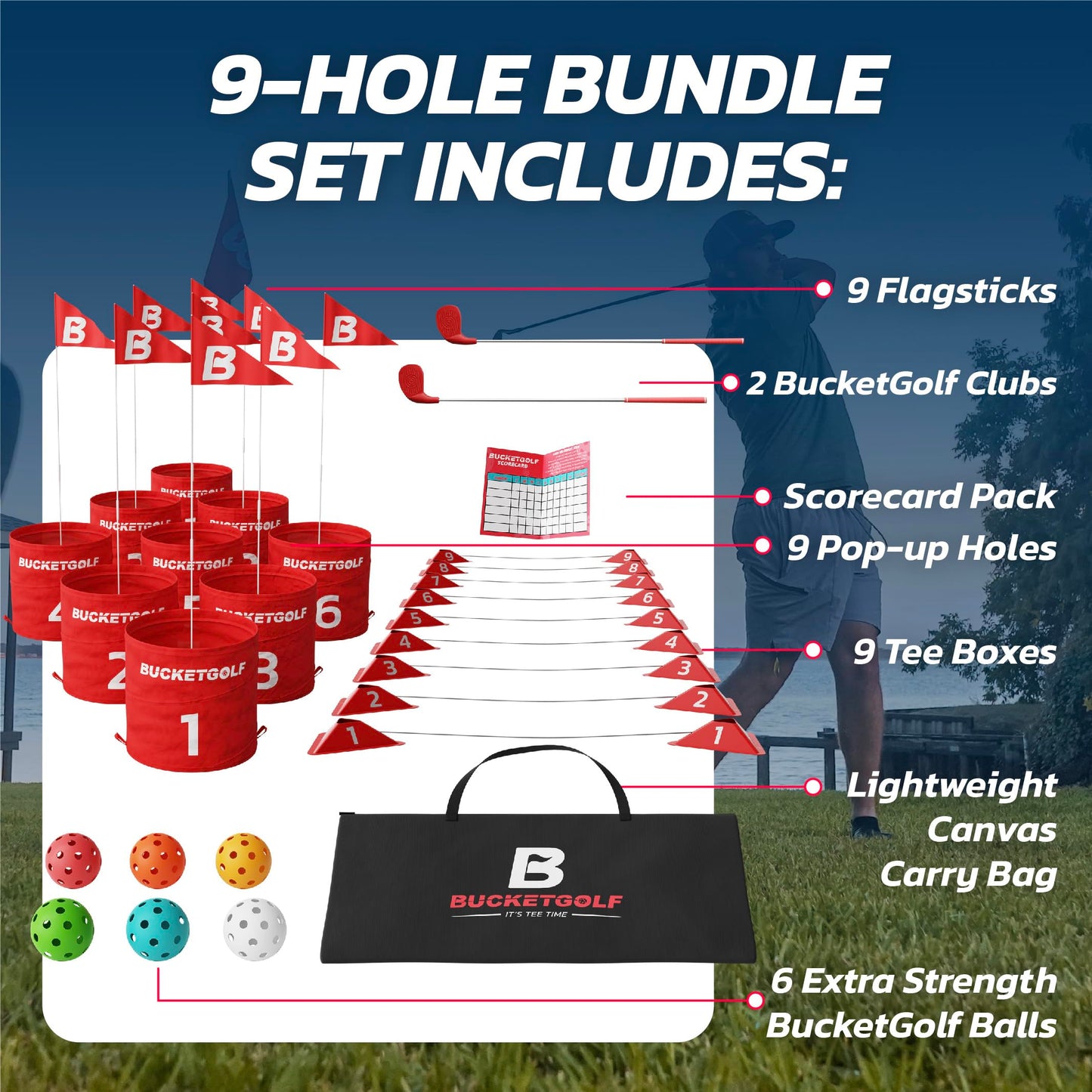 9 Hole Golf Game Set with Clubs for Family Outdoor Play