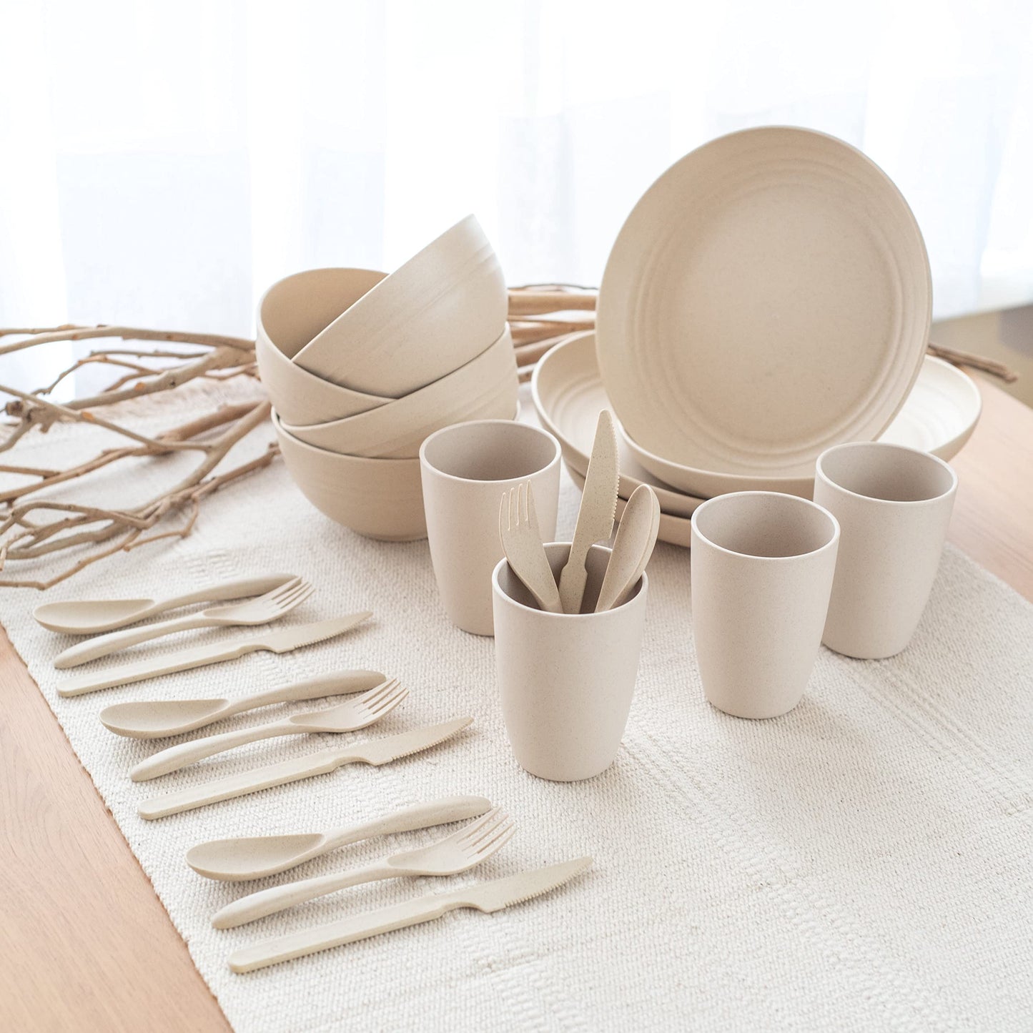Wheat Straw Dinnerware Set Plates Cups Bowls