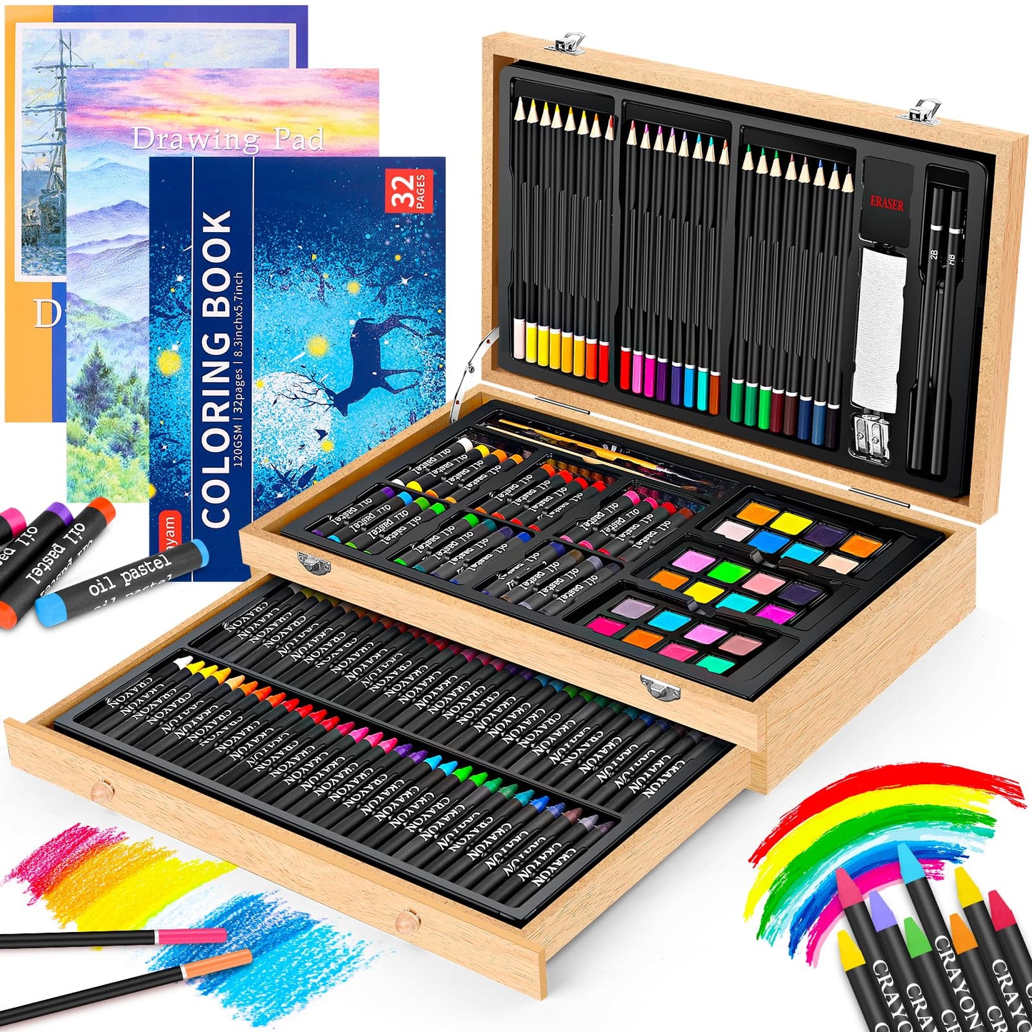 Deluxe Wooden Art Supplies Drawing Kit