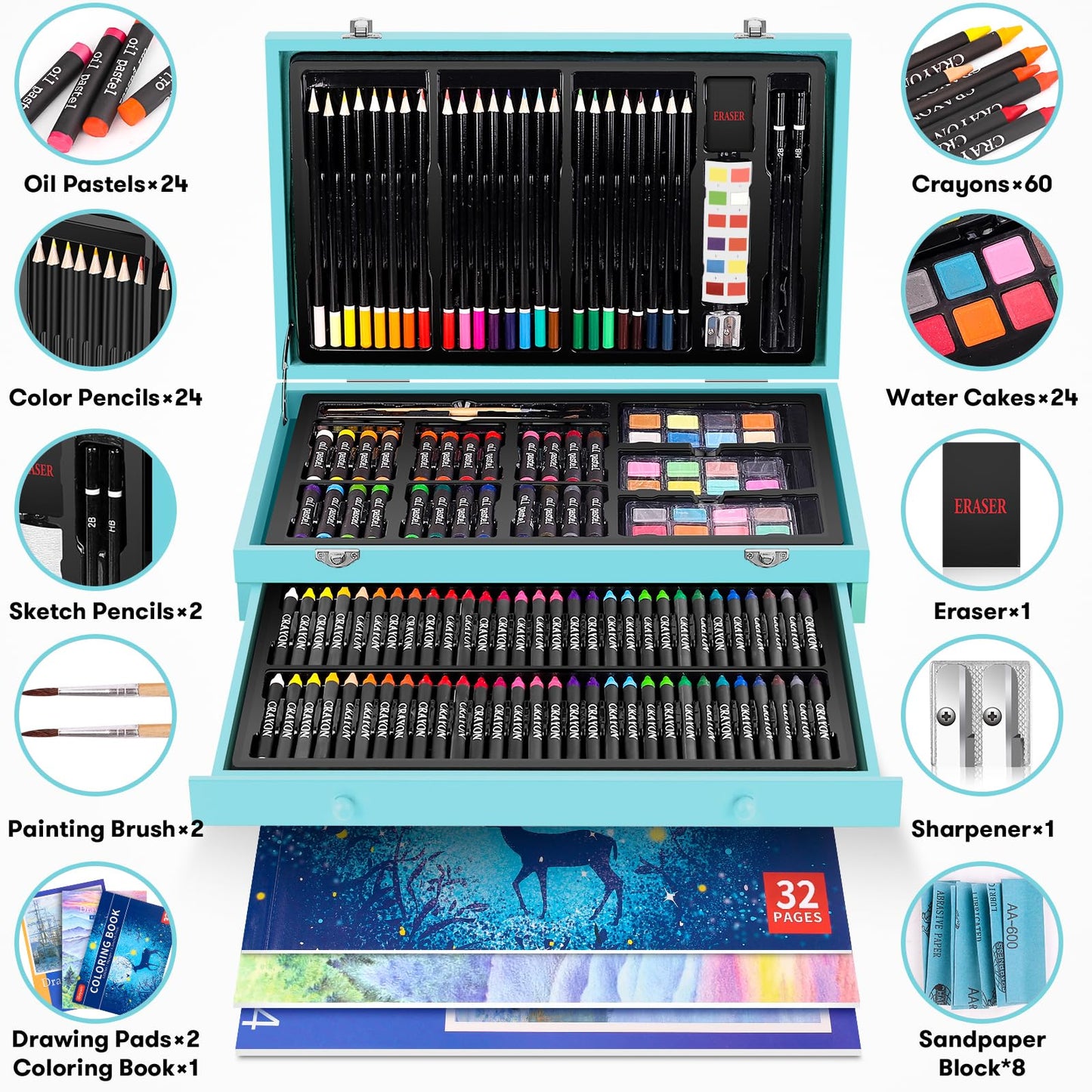Deluxe Wooden Art Supplies Drawing Kit