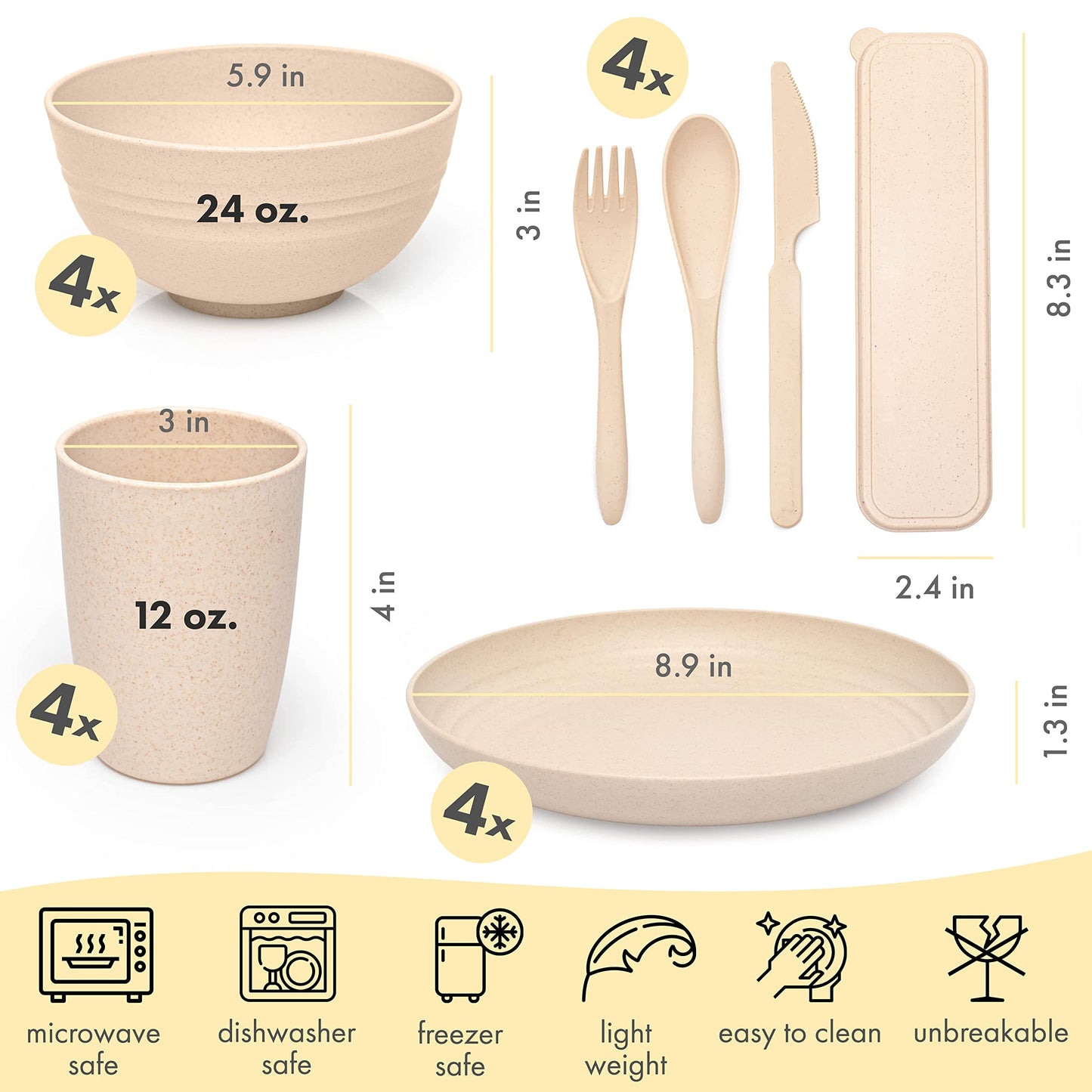 Wheat Straw Dinnerware Set Plates Cups Bowls